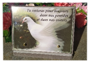 Plaque funéraire lave émaillée colombe