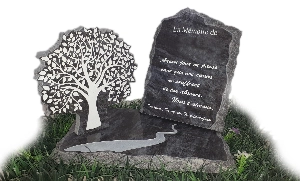 plaques funéraire avec arbre texte et chemin